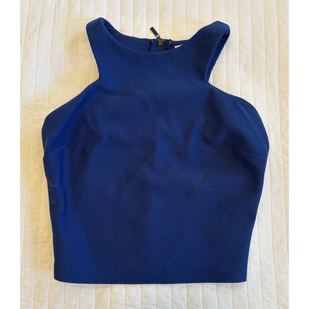 Bisou Bisou Michele Bohbot Royal Blue Textured Mesh Crop Top Sleeveless Size S